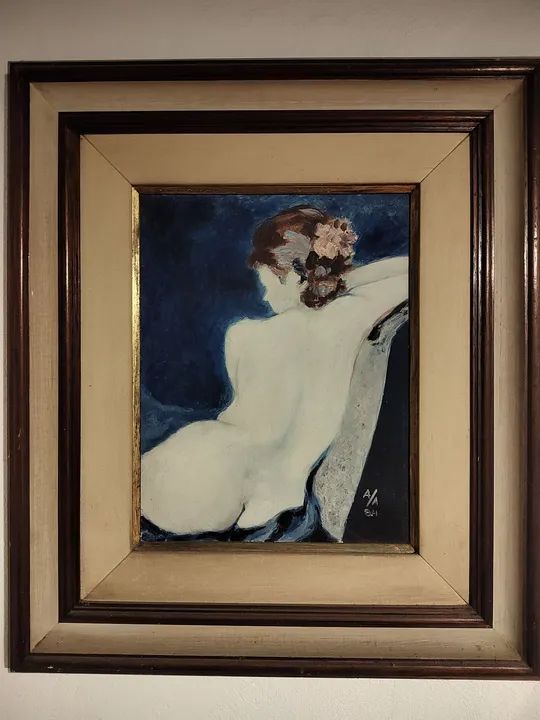 Pintura a óleo 82 assinada quadro moldura