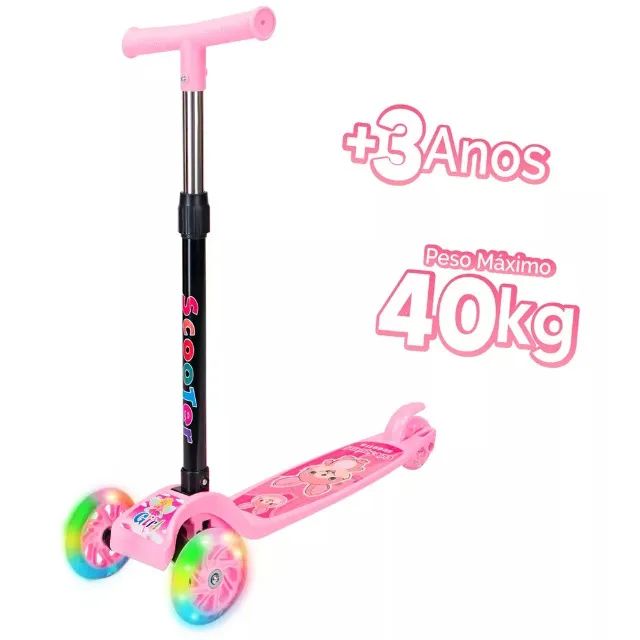 Patinete Infantil 3 Rodas De Led Dobrável -Rosa - Foto 5