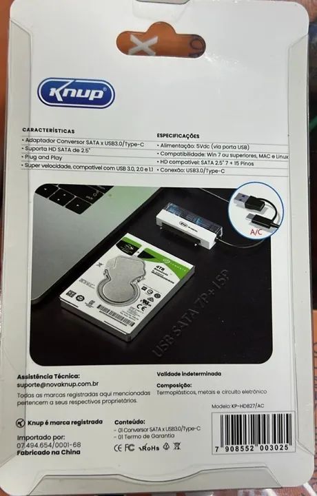 Cabo Adaptador Conversor Usb 3.0 / Type-c X Sata Hd827/ac - Foto 3