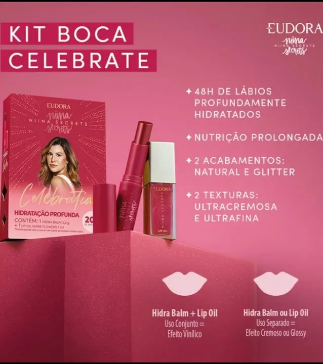 Niina Secrets Celebration Combo com Lip Oil e Hidra Balm Eudora - Foto 2