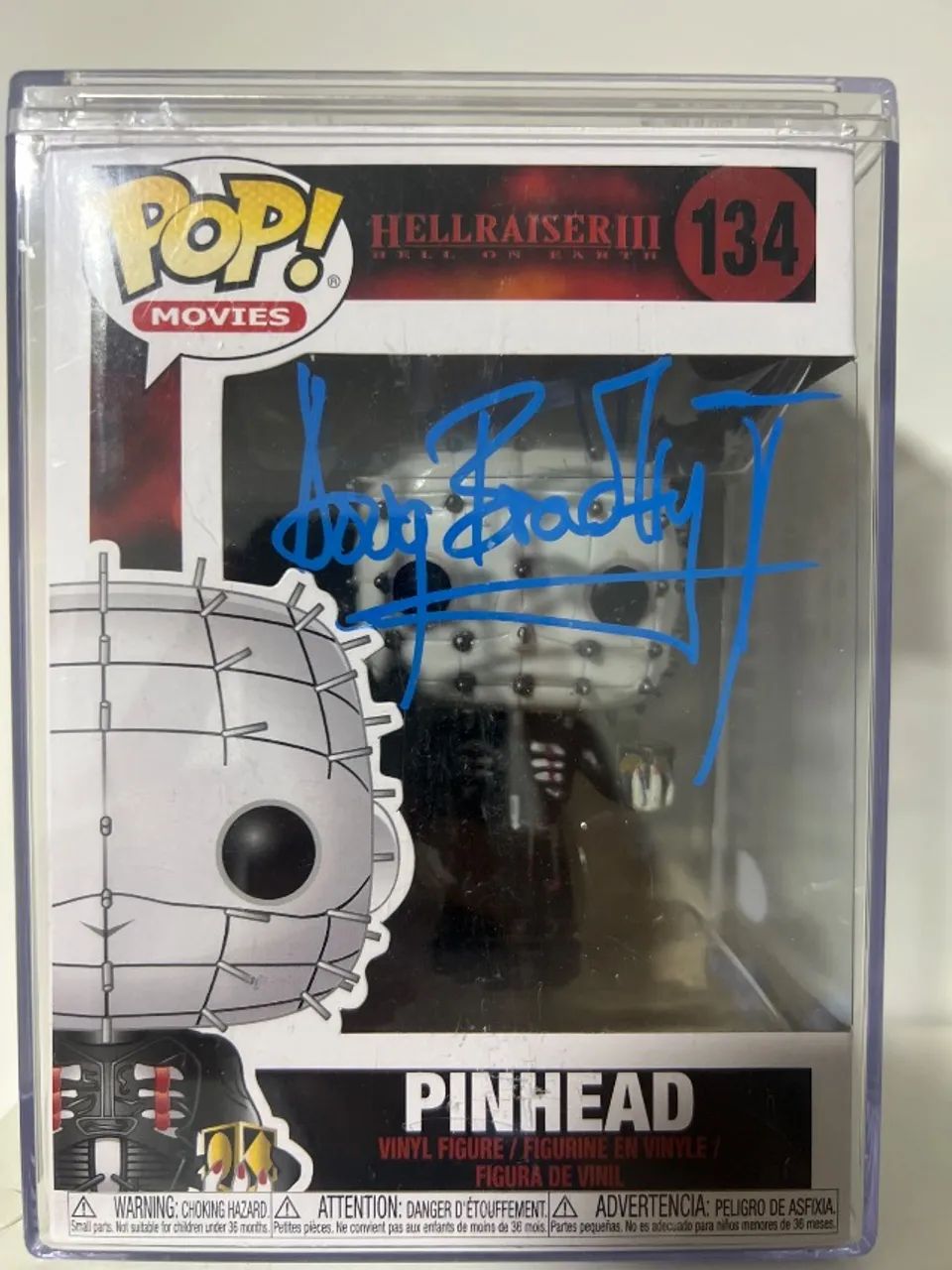 Funko Pop Pinhead #134 - Hellraiser III - Autografado por Doug Bradley - Com Case Protetor
