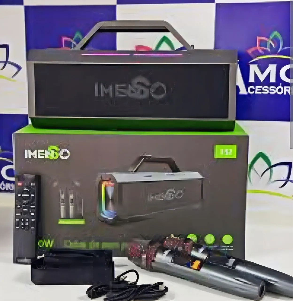 Caixa de som Bombox Imenso X52 com 2 microfones sem fio profissional 