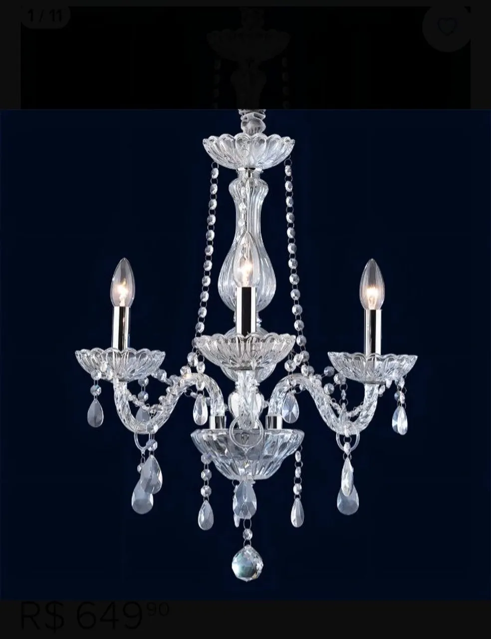 Lustre de Cristal 3 Luzes