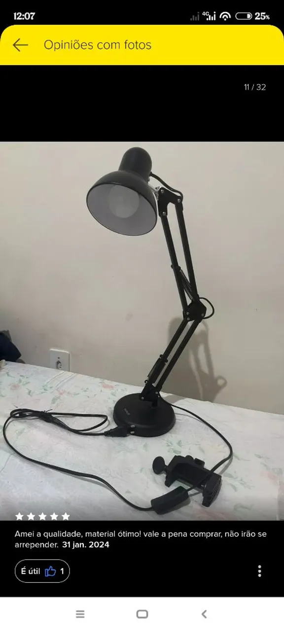 Abajur Articulado de Mesa Preto