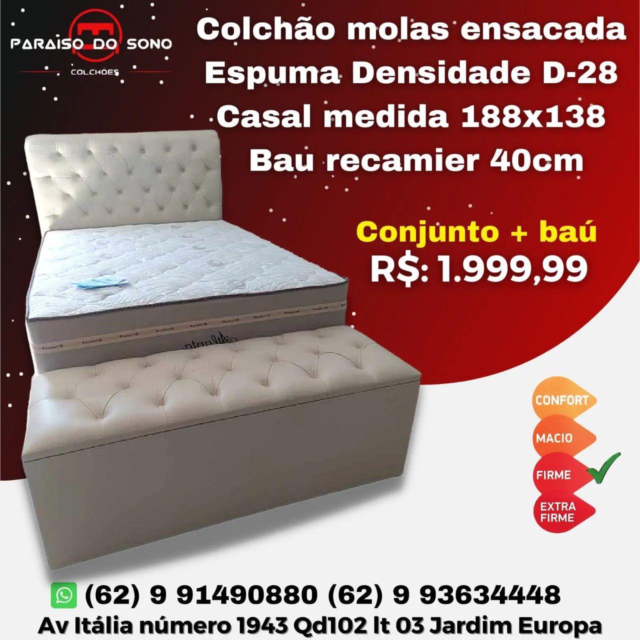 Cama Casal Molas Ensacadas + Baú Recamier