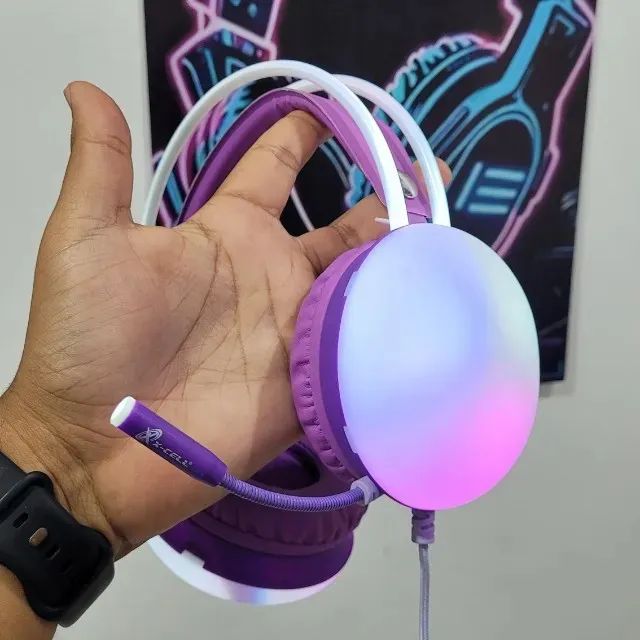 Fone Headset Gamer RGB USB P3 Roxo ou Preto X-Cell XC-HS18