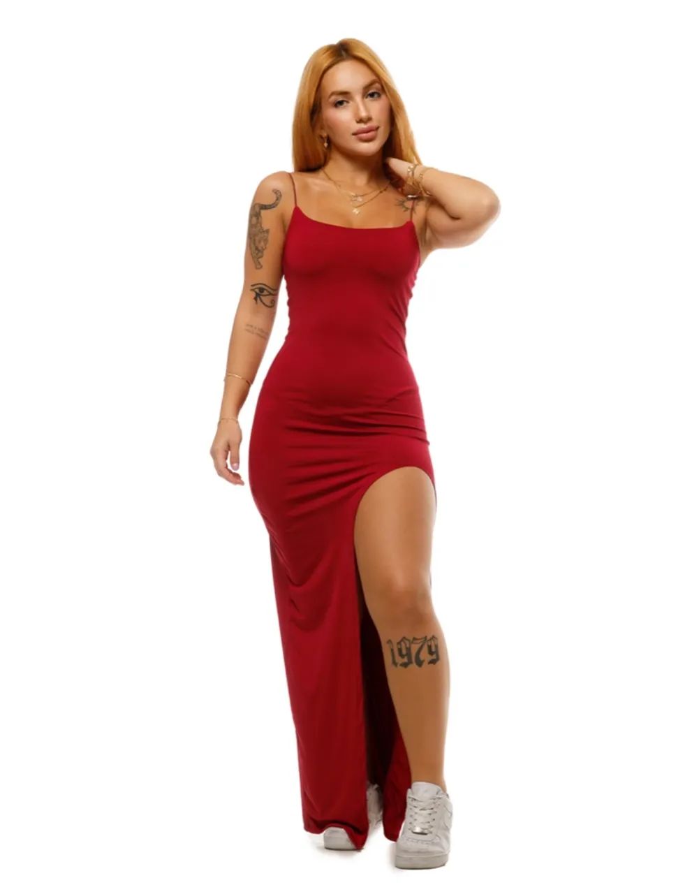 Vestido Longo Vermelho com Fenda Lateral