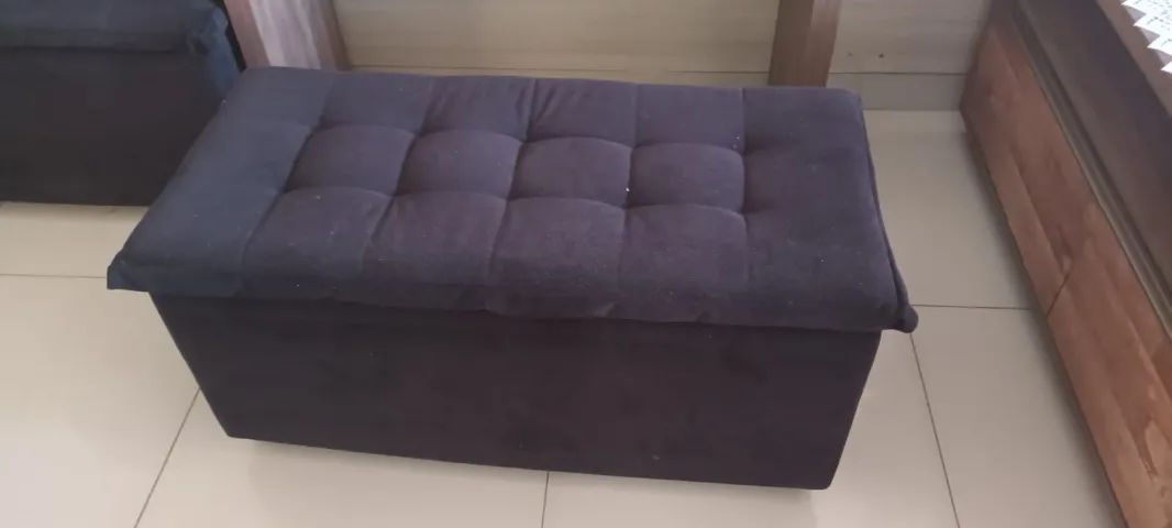 Promoção !! Aparador com (02) Pufs - Camurça Preto