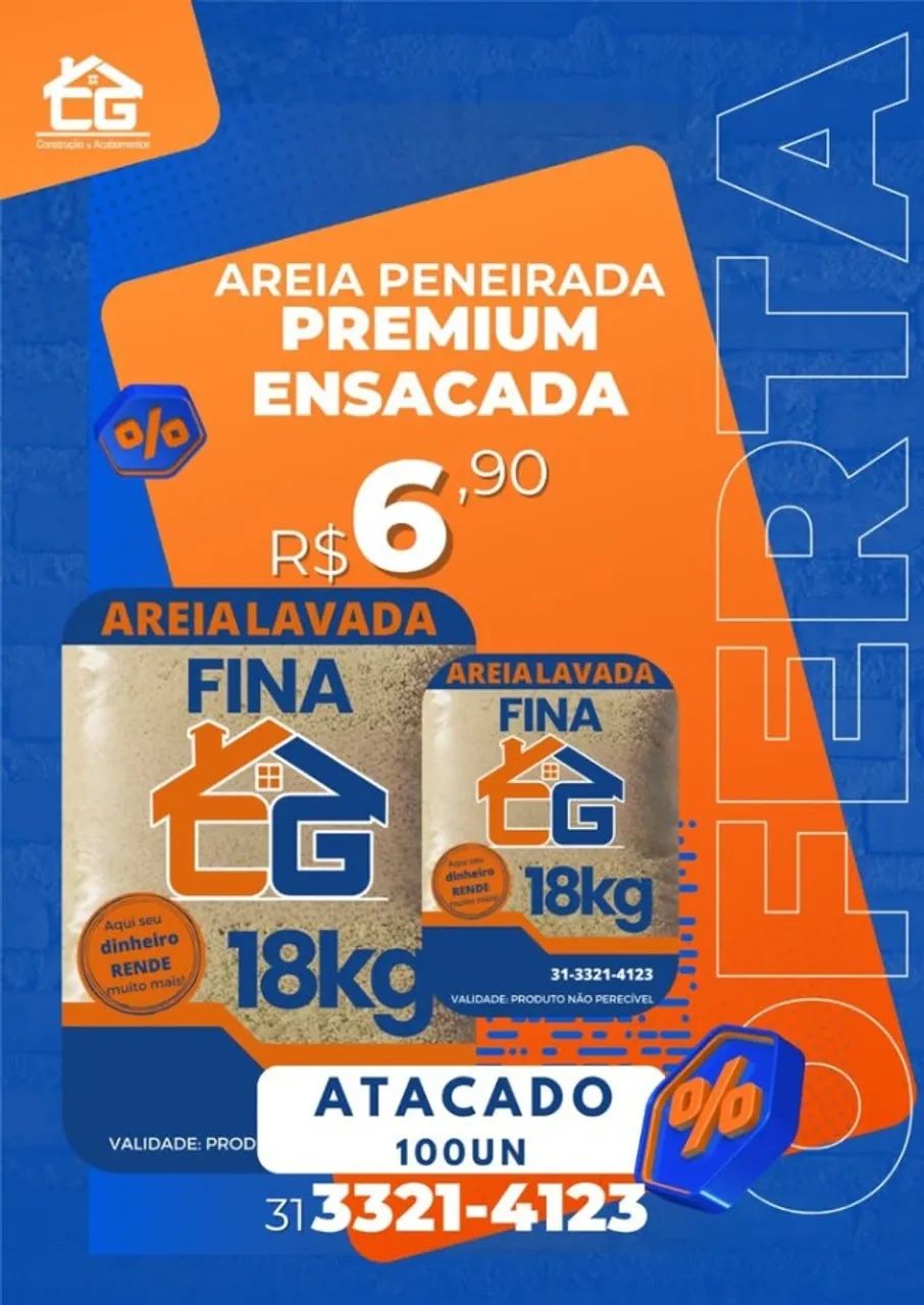 Areia ensacada Fina/Grossa Premium - Atacado(A partir de 100 Pacotes) R$ 6,90un