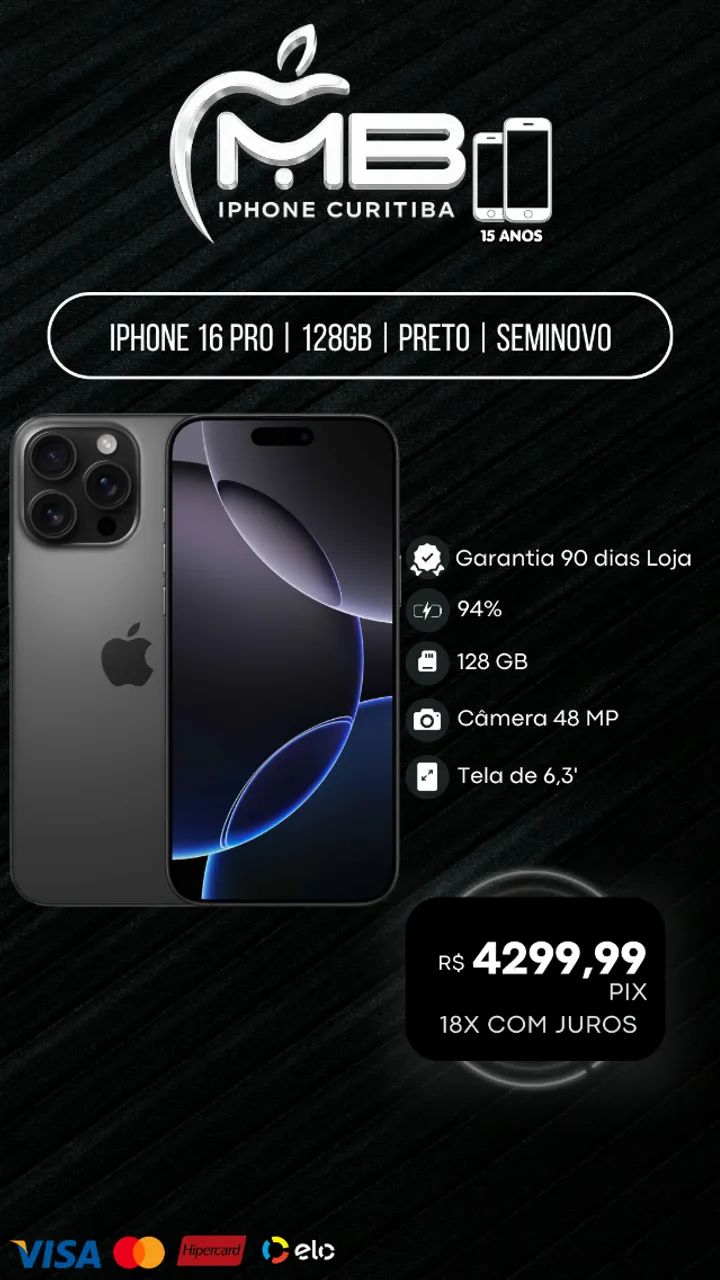 iPhone 16 Pro 128GB Seminovo com Garantia - Foto 2
