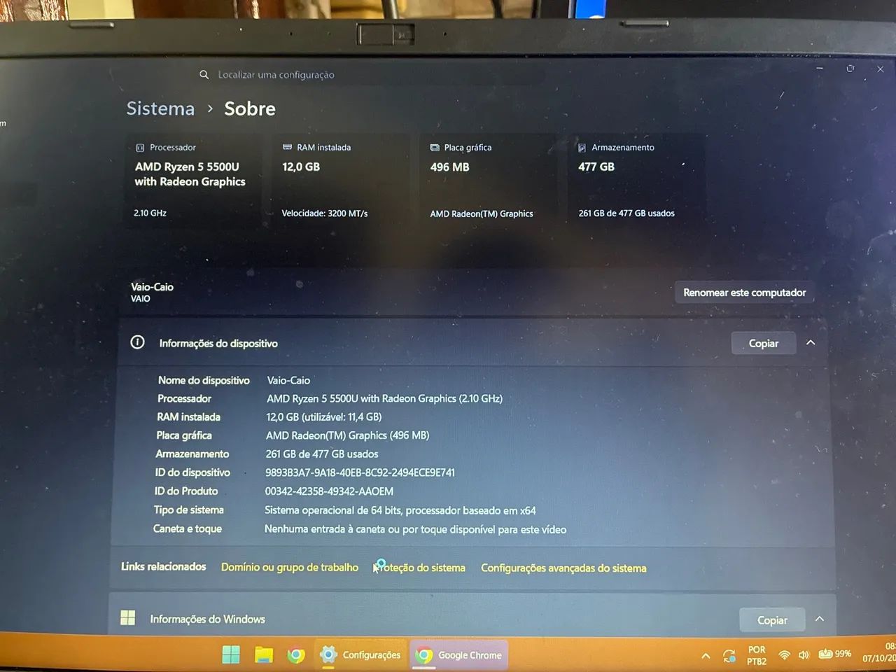 Notebook vaio ryzen 5 12gb ram - Foto 4