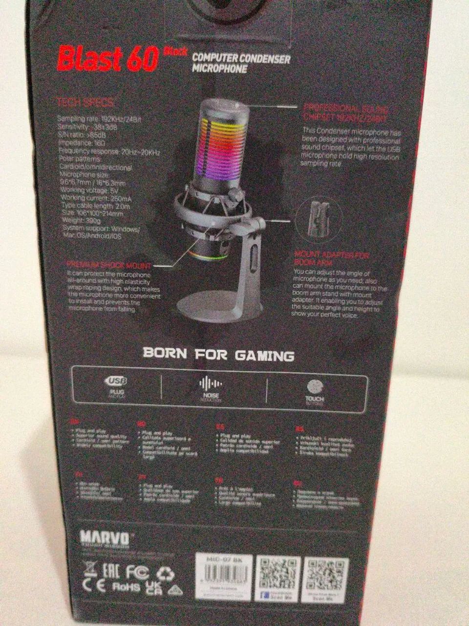 Microfone de mesa Gamer MARVO Blast 60 Black RGB - Foto 5