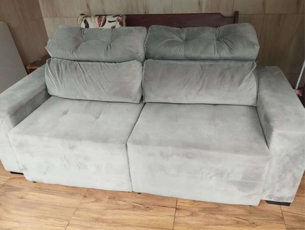 Efraim Retractable and Reclining Sofa - Light Gray Suede Fabric486386098368696321