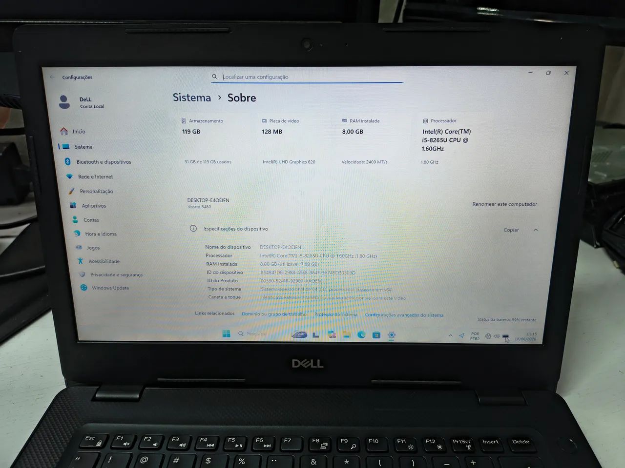 Notebook DeLL Core i5 8ram SSD120 Windows 11 Office Antivírus - Foto 5