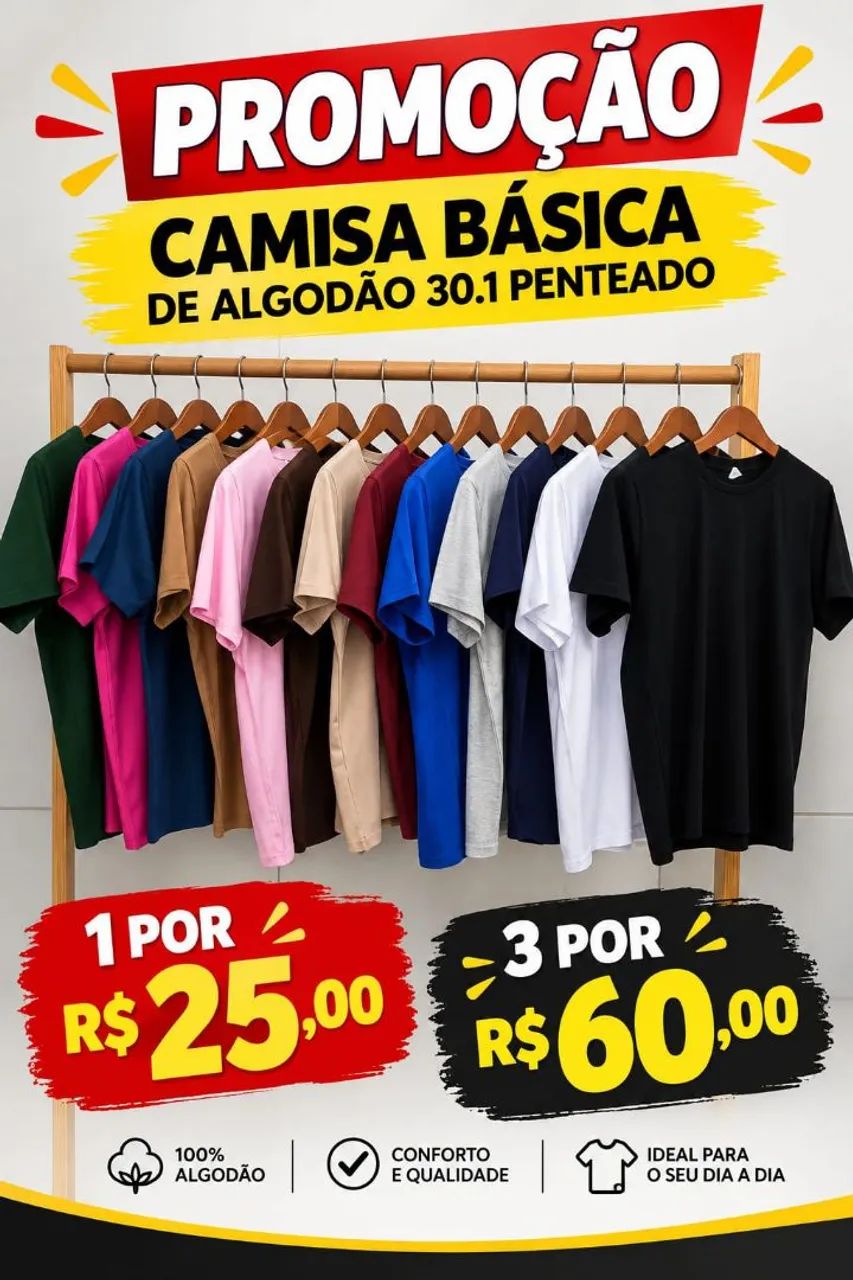 Camisa Básica 100% Algodão Penteado 30.1