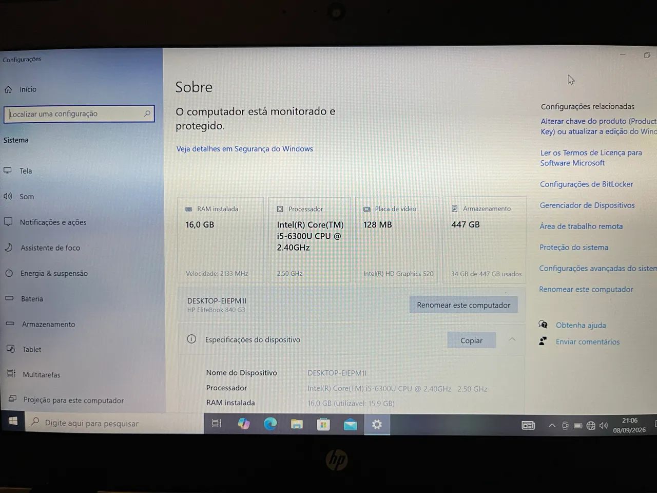 Notebook HP EliteBook 840 G3 i5 16GB SSD 480GB - Foto 3
