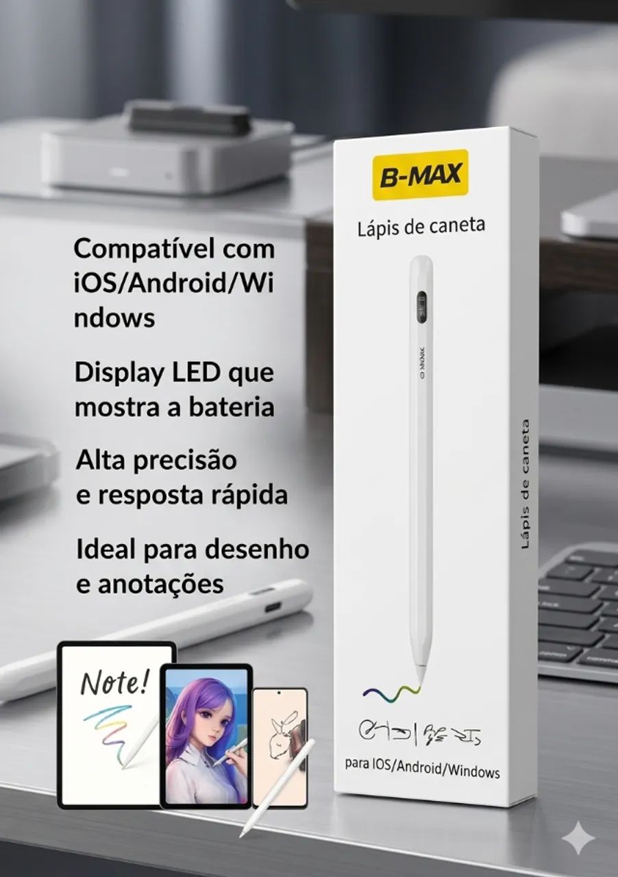 Caneta Touch Stylus Celular Tablet Ios Android Precisão Bmax - Foto 3