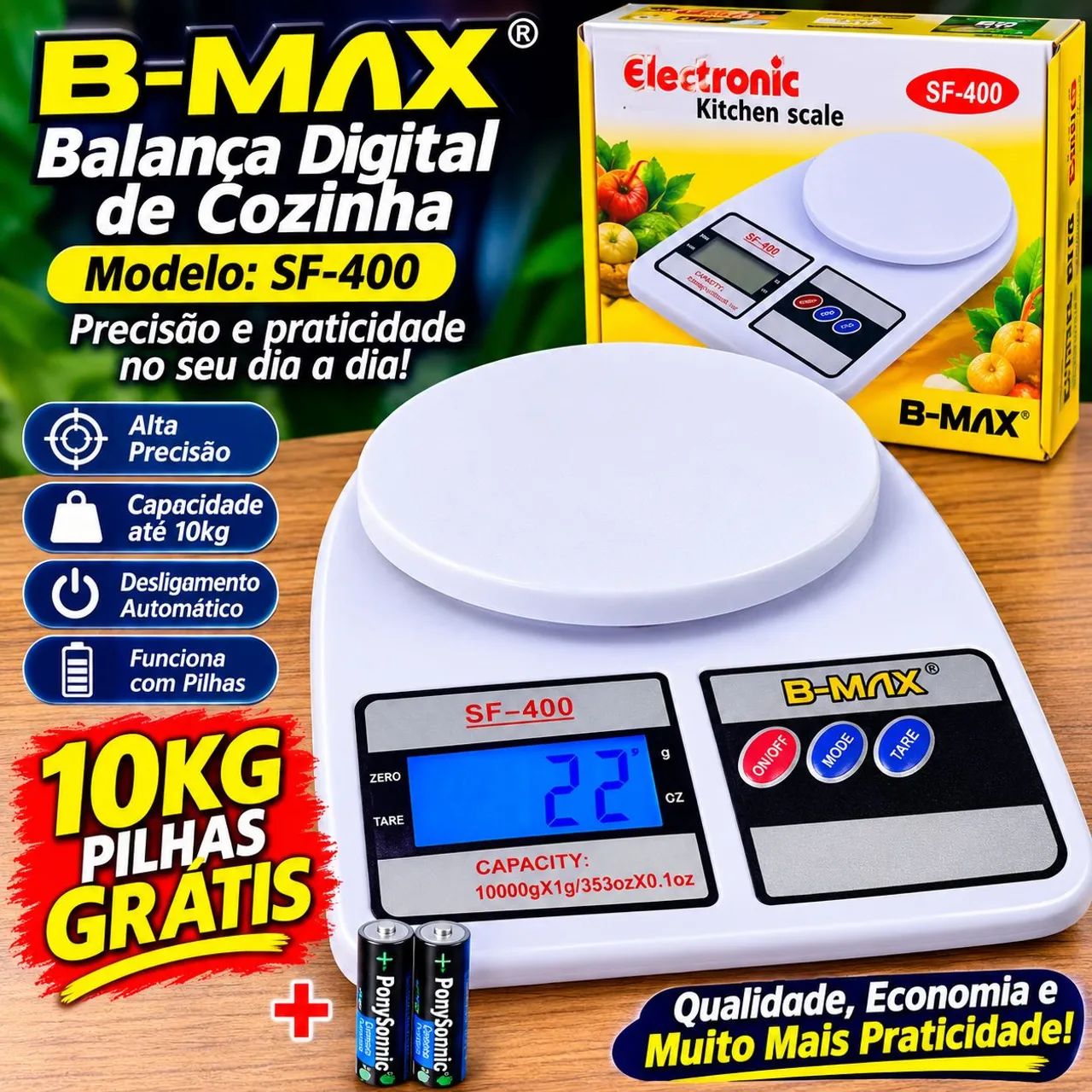 Balança digital 10kg com pilhas grátis 