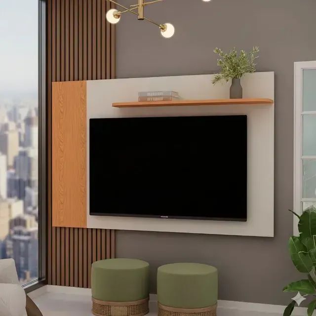 Painel Flórida Cinamomo/Off White(Suporta até 50 polegadas)