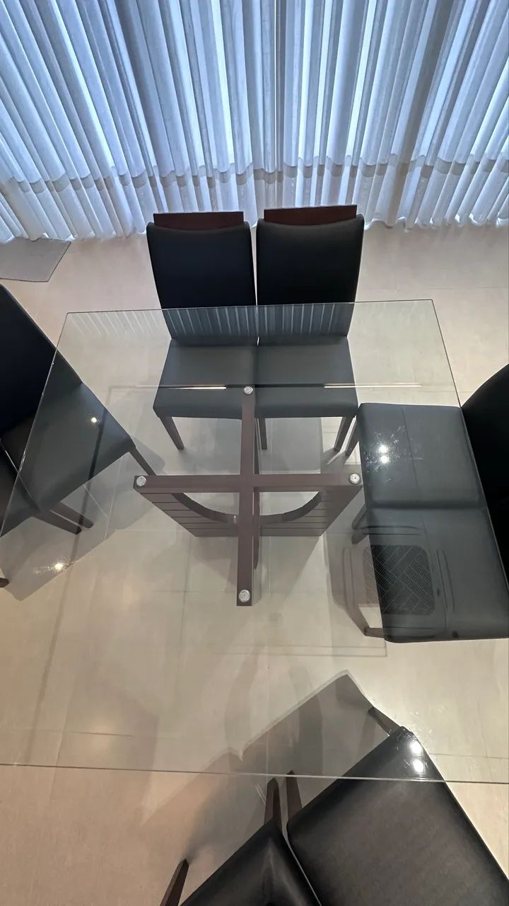 Mesa jantar tampo vidro com 8 cadeiras - Foto 5