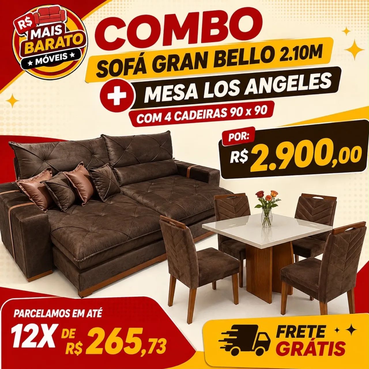 Combo sofá retrátil + mesa de jantar em promoção 