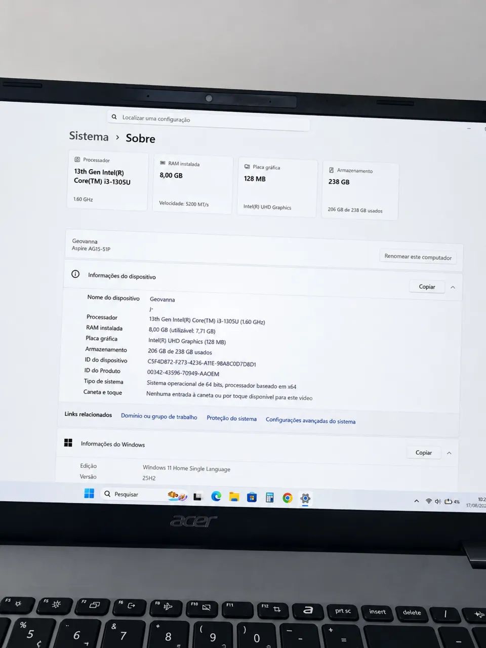 Notebook Aspire go 15 NOVO  - Foto 3