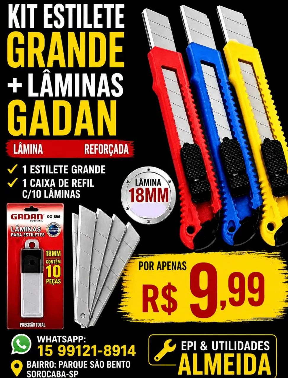 Kit Estilete Grande + Refil C/10 Lâminas