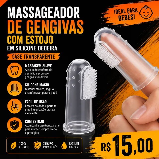 Massageador De Gengivas Com Estojo Em Silicone Dedeira