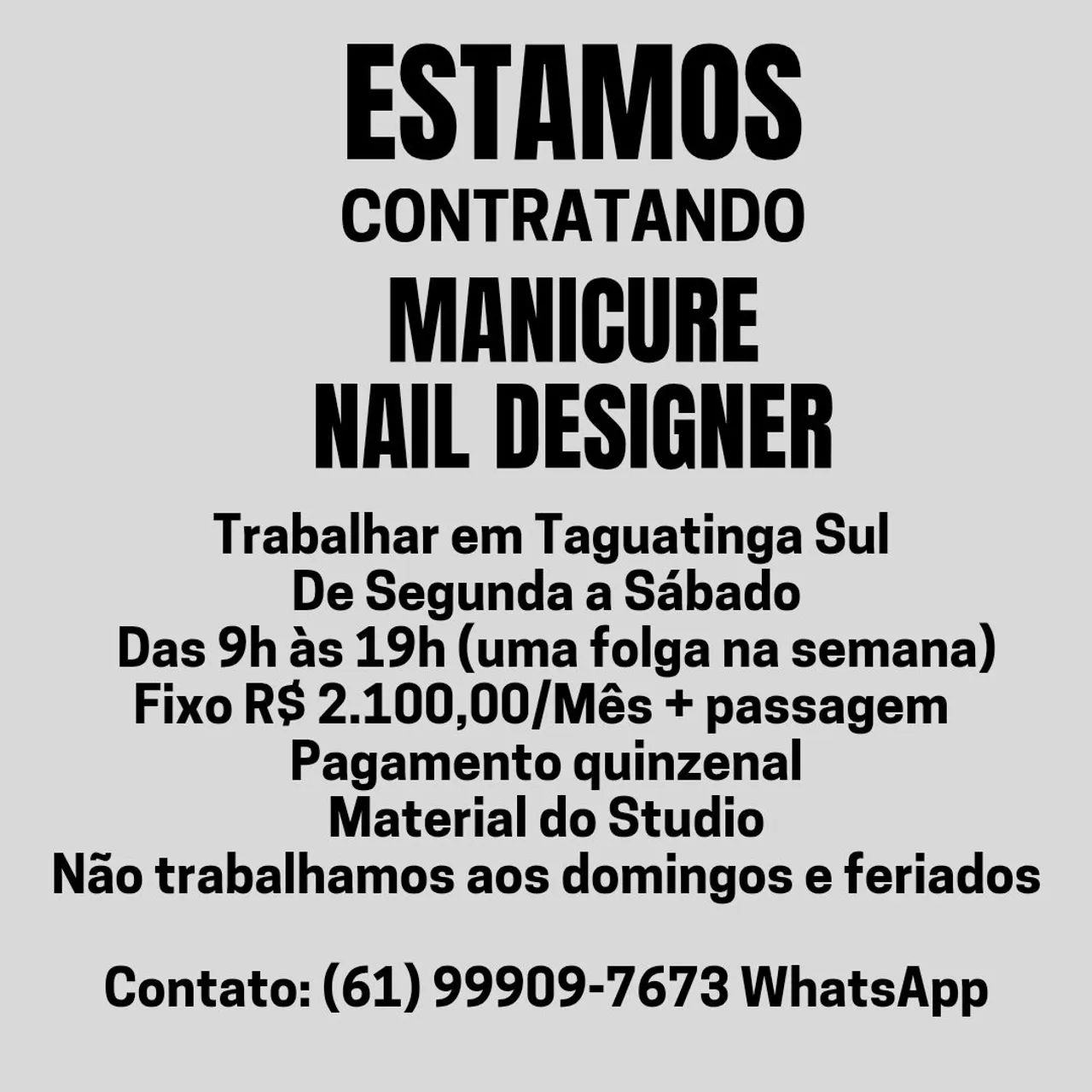 Contrata-se Manicure e Nail Designer 1