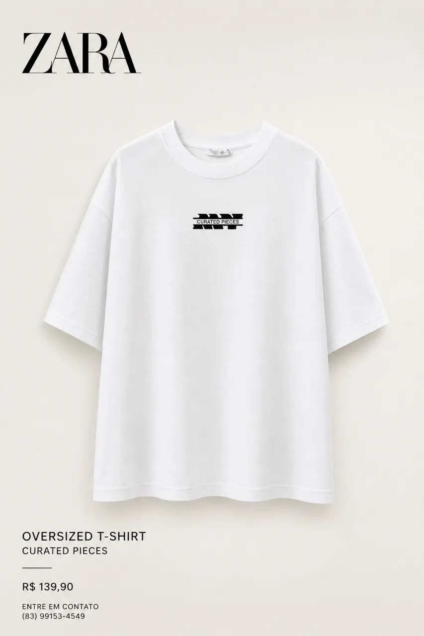 Camiseta Zara branca Oversized estampada