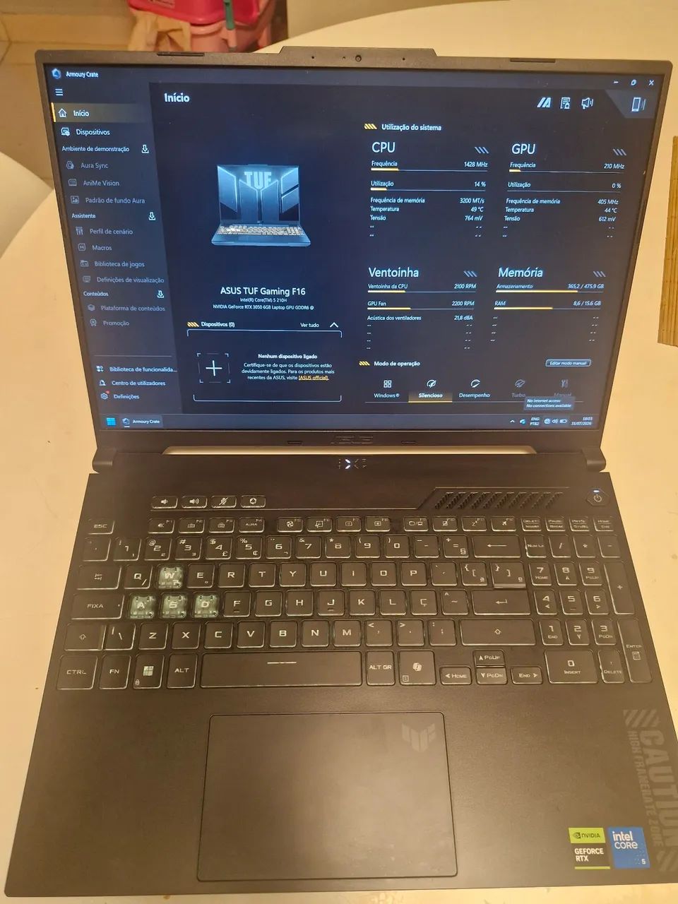 Notebook ASUS TUF F16 - RTX 3050 CORE 5 210H