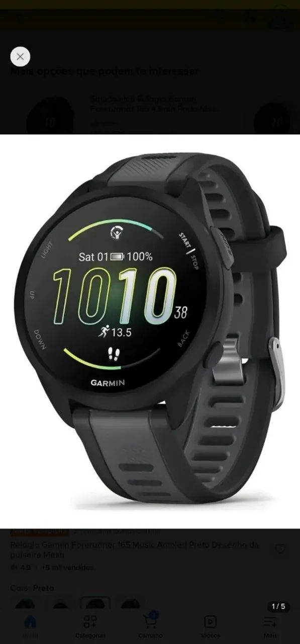 Relógio Smartwatch Garmin Forerunner 165 Music