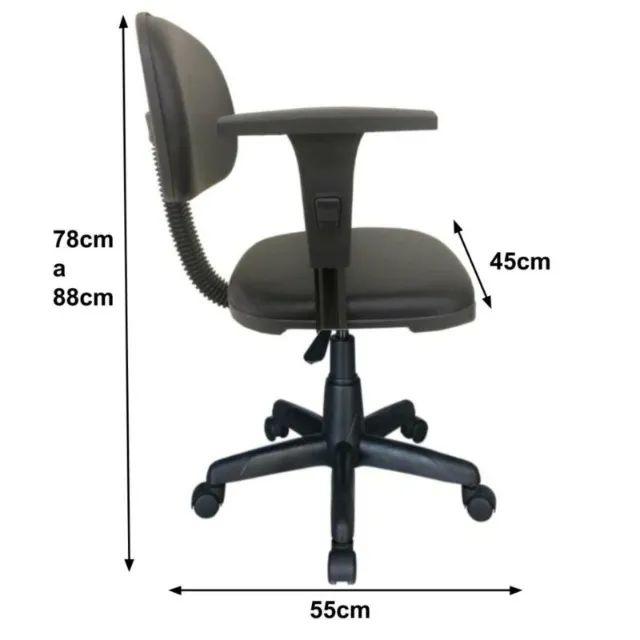 Cadeira Secretária Giratória Preta Estofada Braços Reguláveis Ergonômica Conforto 31106 - Foto 5
