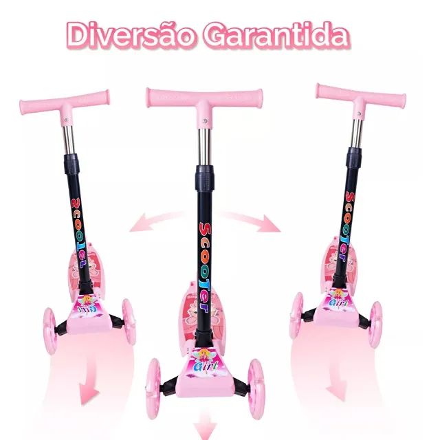 Patinete Infantil 3 Rodas De Led Dobrável -Rosa - Foto 4