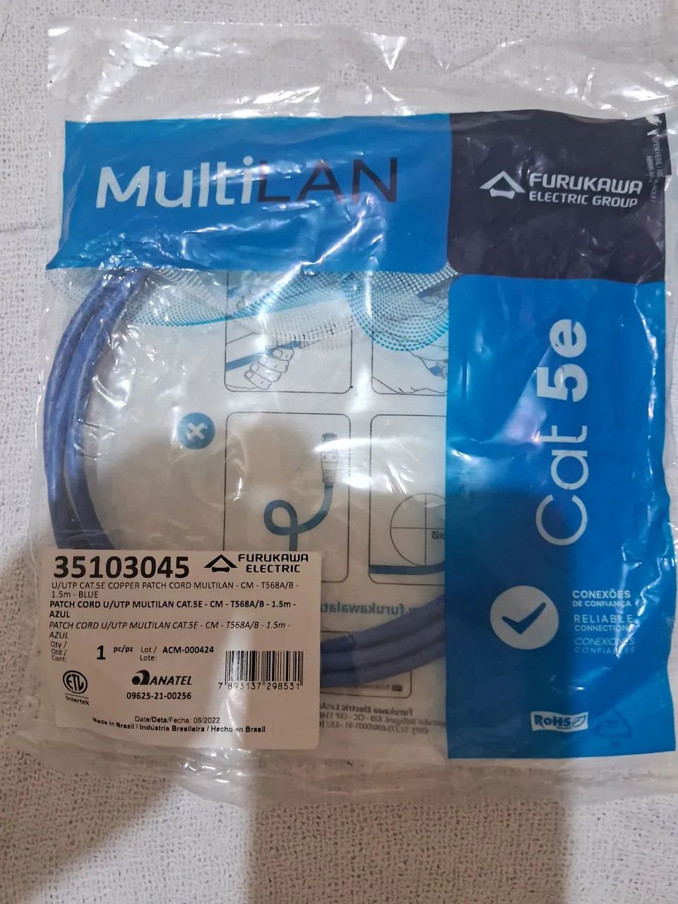 KIT 02 PATCH CORD CAT5E MULTILAN AZUL - Foto 2