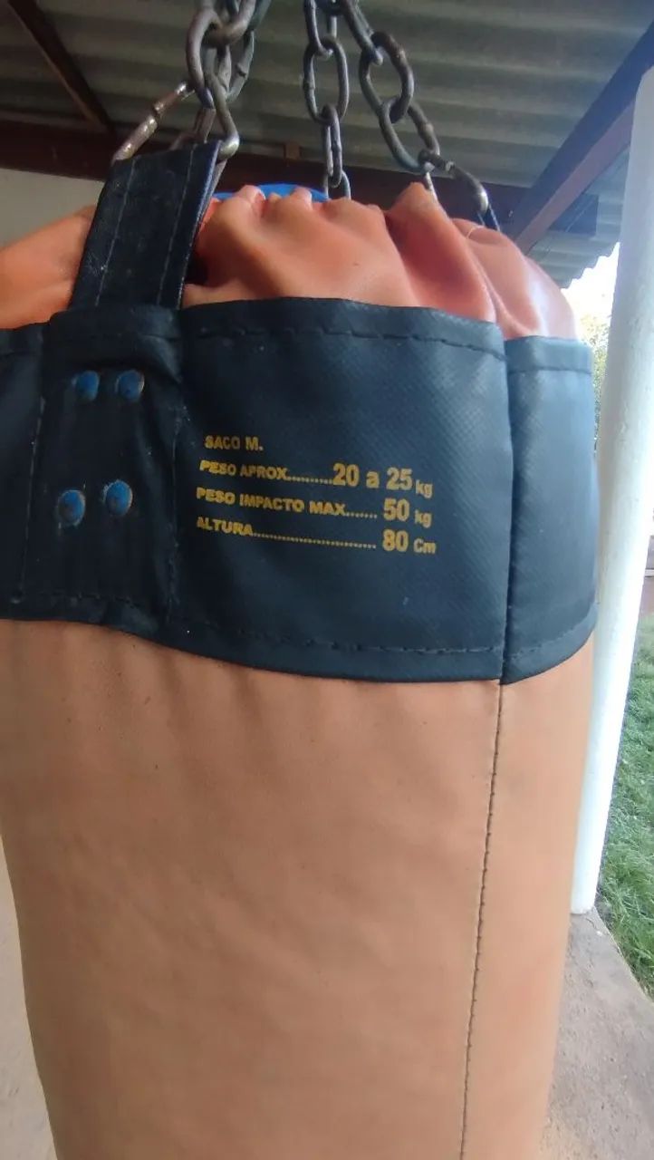 Saco de pancadas (box) e halteres de ferro - Foto 2