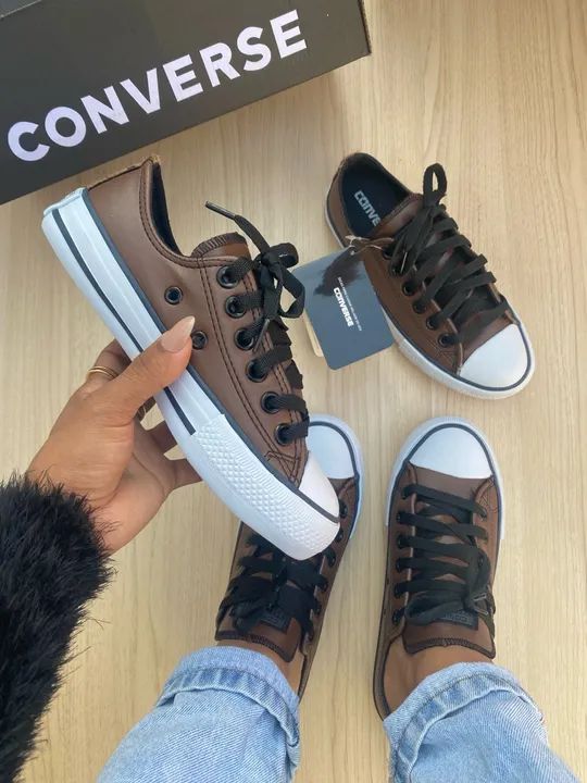 Tênis Converse All Star Couro sintético Marrom - Foto 4