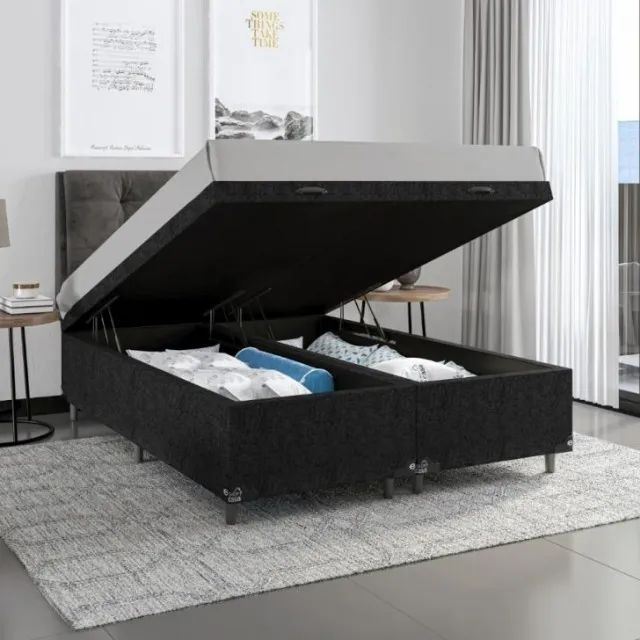 CAMA BOX BAU BIPARTIDO E COLCHÃO MOLAS ENSACADAS SUPER KING 