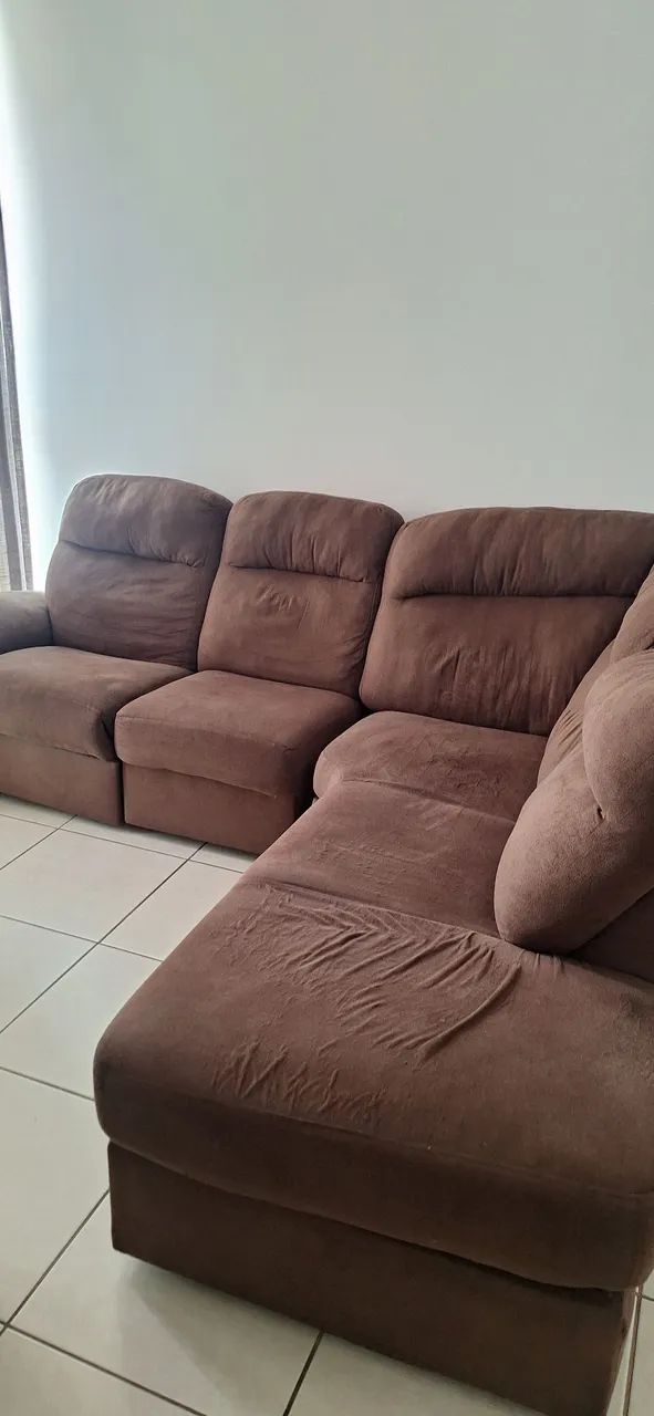 Sofá de Canto com poltrona em Suede Marrom - Foto 2