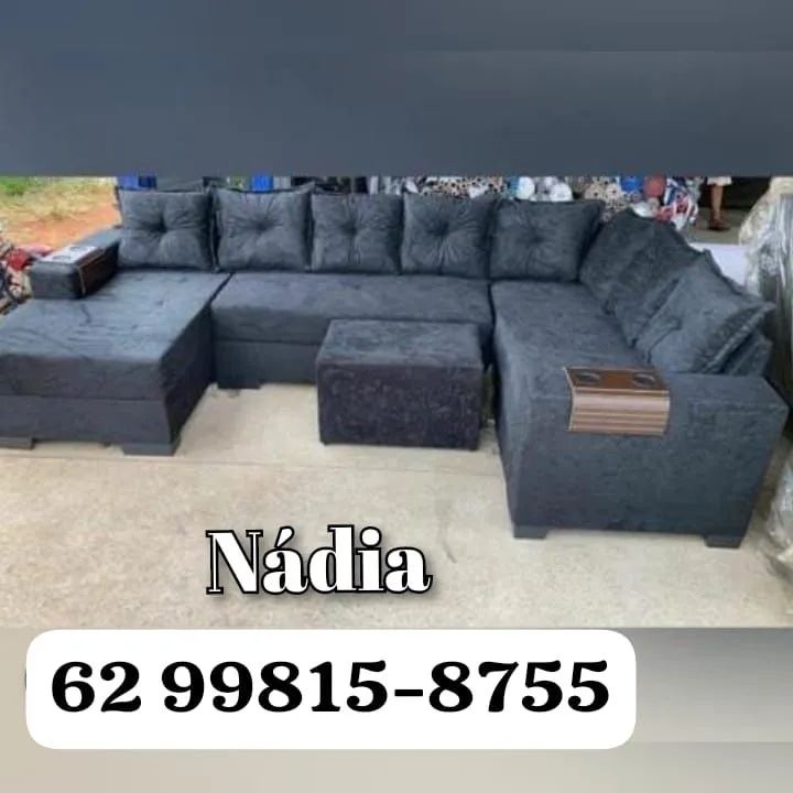 Sofá de Canto com chaise __ cinza escuro 