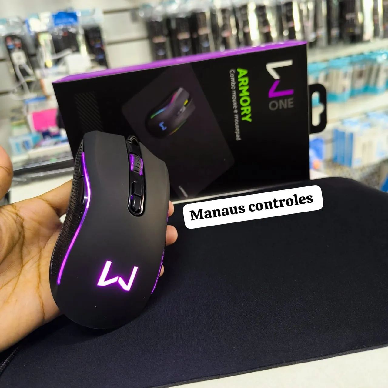 Kit Mouse Gamer + mousepad One Armory - Iluminação RGB