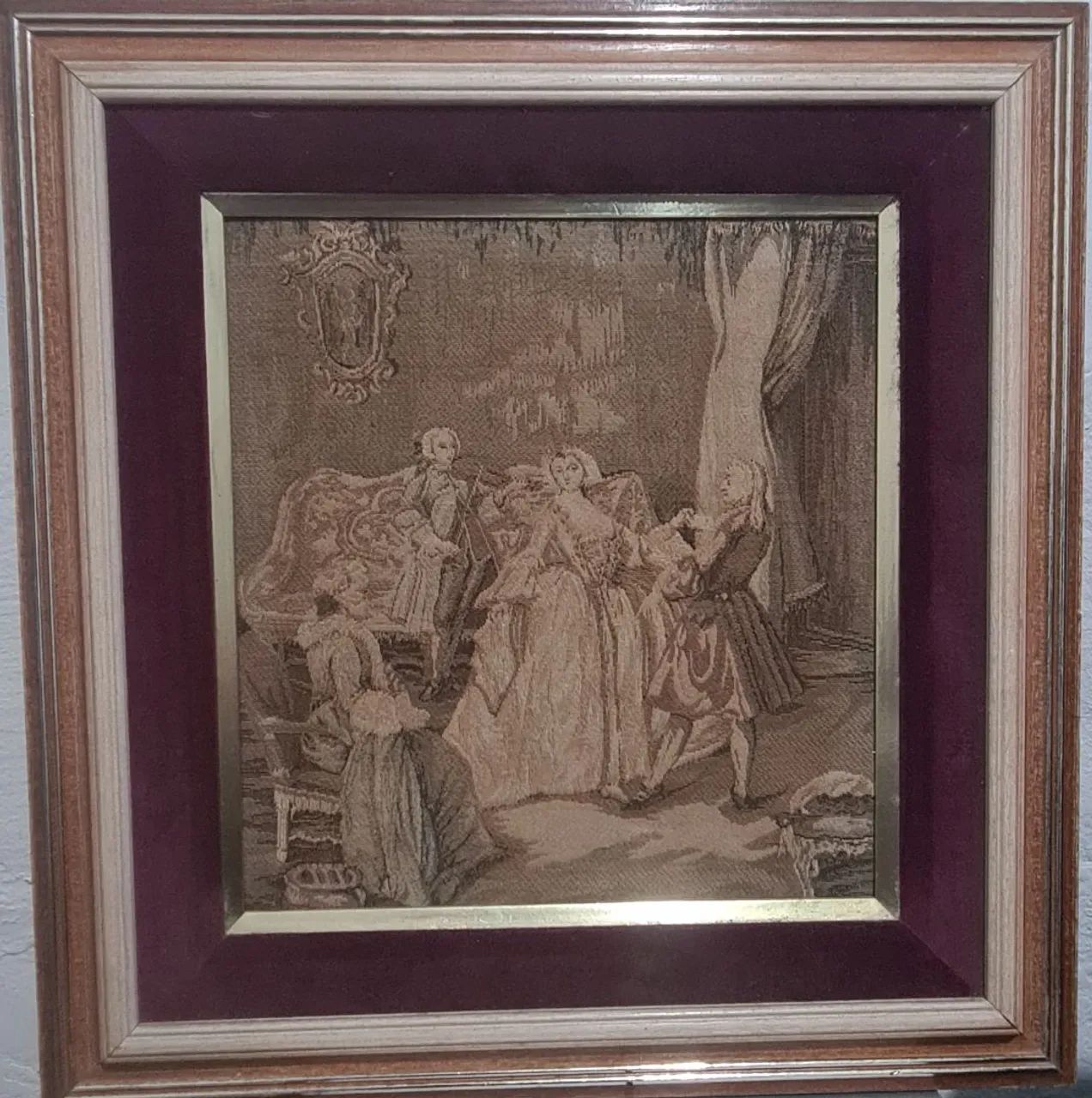 Tapeçaria Antiga - Cena Clássica em Moldura 43x41