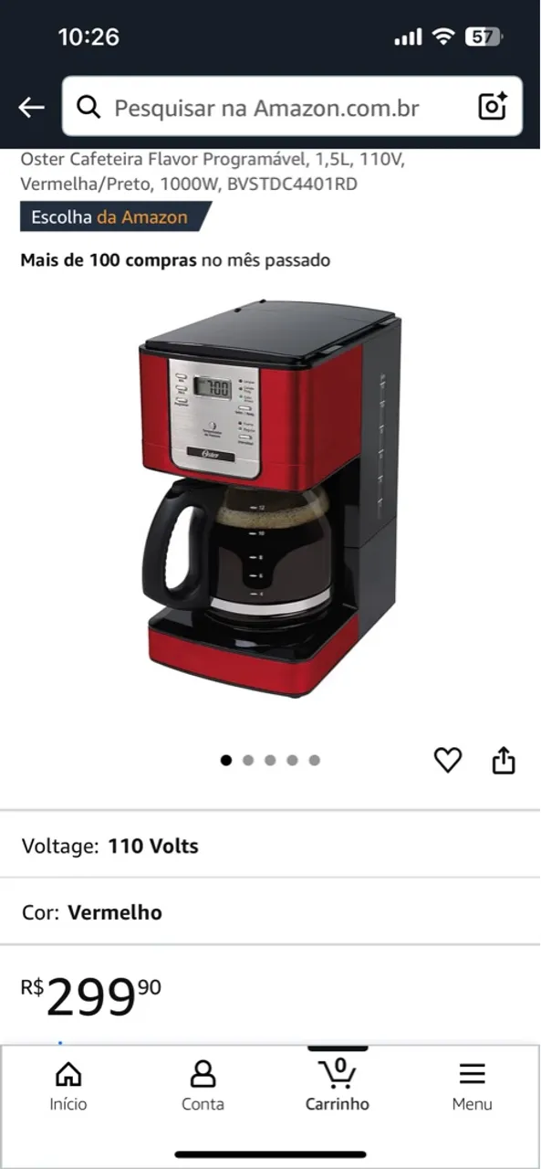 Cafeteira Oster Programável 1,5L Vermelha/Preta