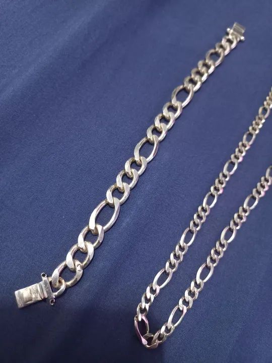 Conjunto de corrente e pulseira Prata mista. - Foto 2