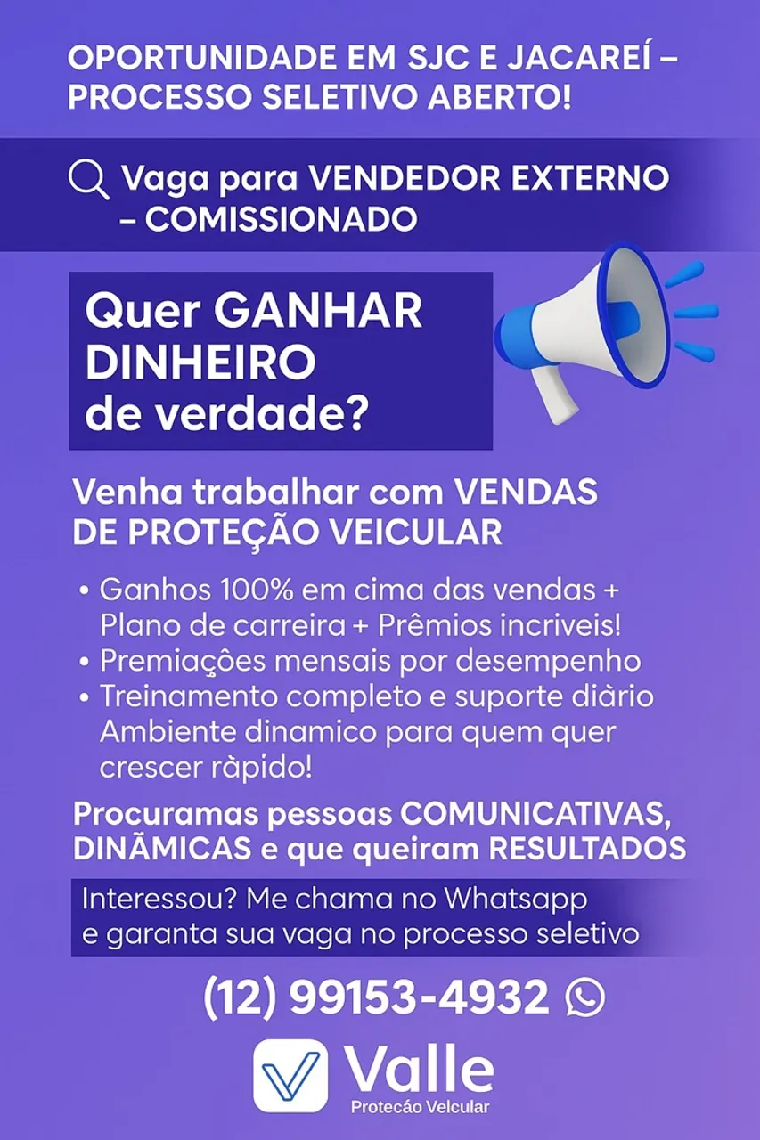 Vaga para vendedor externo!