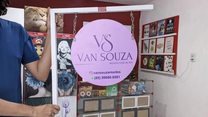 Fachada de loja placa modelo frente e verso