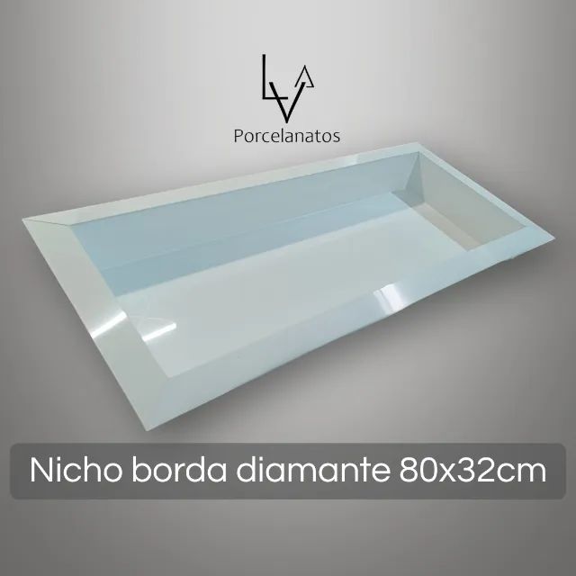 Nicho borda diamante em porcelanato 80x32cm branco polido - Foto 4
