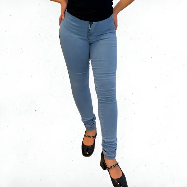 LOTE FECHADO DE 15 PEÇAS Calça Jeans Skinny Feminina Lavagem Clara Cintura Alta - Foto 5