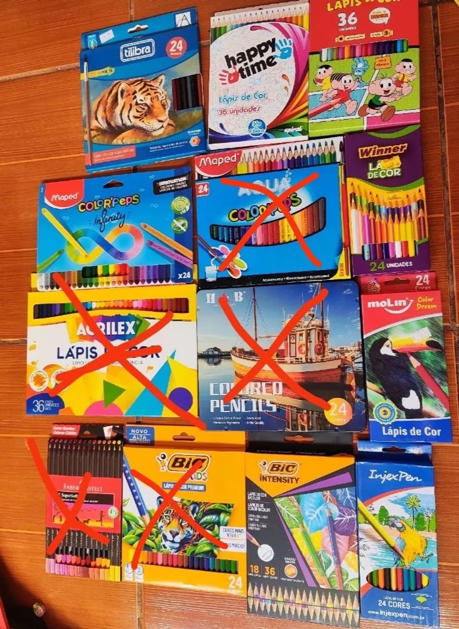 Lápis de cor (várias marcas e quantidades)