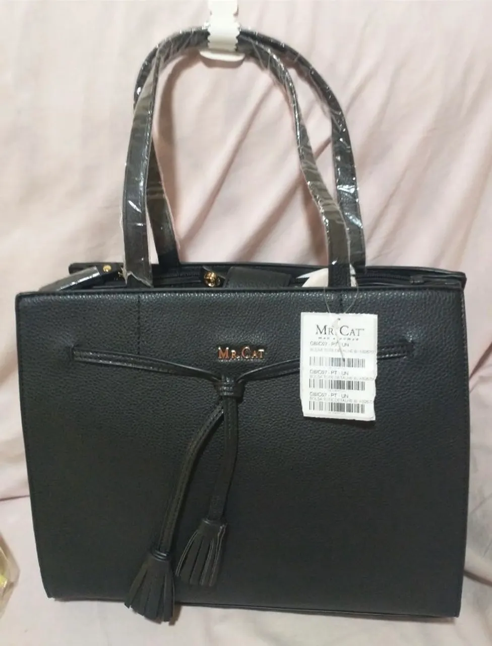 Bolsa Mr Cat Preta de COURO